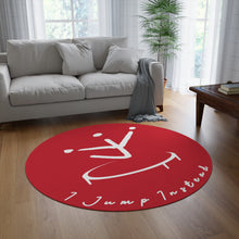 Load image into Gallery viewer, I Jump Instead Round Rug - Crimson Red w/ White Logo
