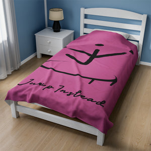 I Jump Instead Plush Blanket - Blush Pink w/ Black Logo