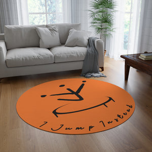 I Jump Instead Round Rug - Tangerine Orange w/ Black Logo