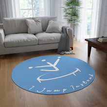 Load image into Gallery viewer, I Jump Instead Round Rug - Baby Blue w/ White Logo
