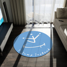 Load image into Gallery viewer, I Jump Instead Round Rug - Baby Blue w/ White Logo
