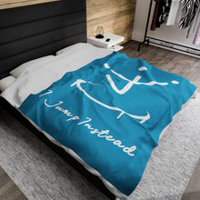 Load image into Gallery viewer, I Jump Instead Plush Blanket - Aquatic Blue w/ White Logo
