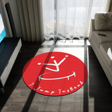 Load image into Gallery viewer, I Jump Instead Round Rug - Showstopper Red w/ White Logo
