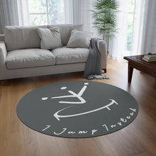 Load image into Gallery viewer, I Jump Instead Round Rug - Stormy Grey w/ White Logo
