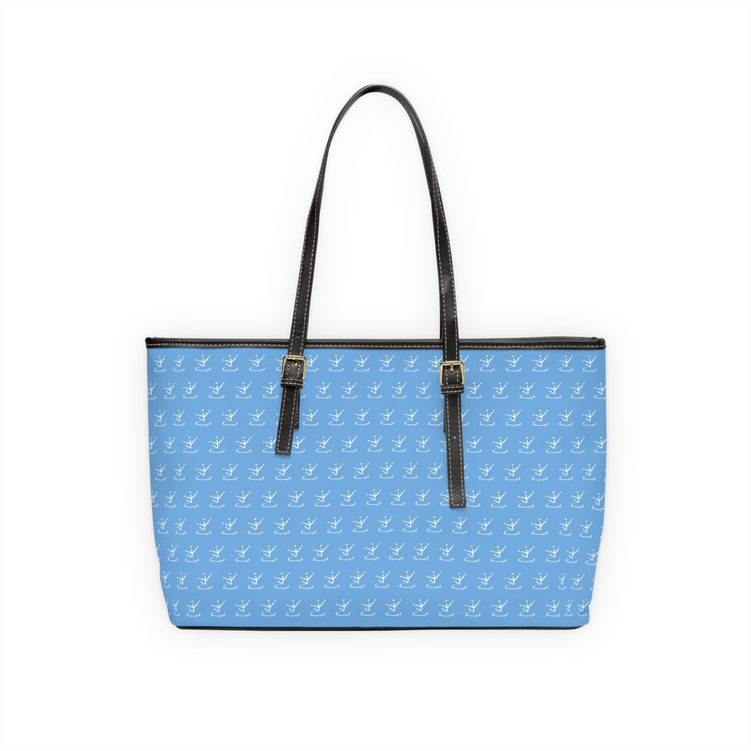 Faux Leather Shoulder Bag - Baby Blue w/ White Logo