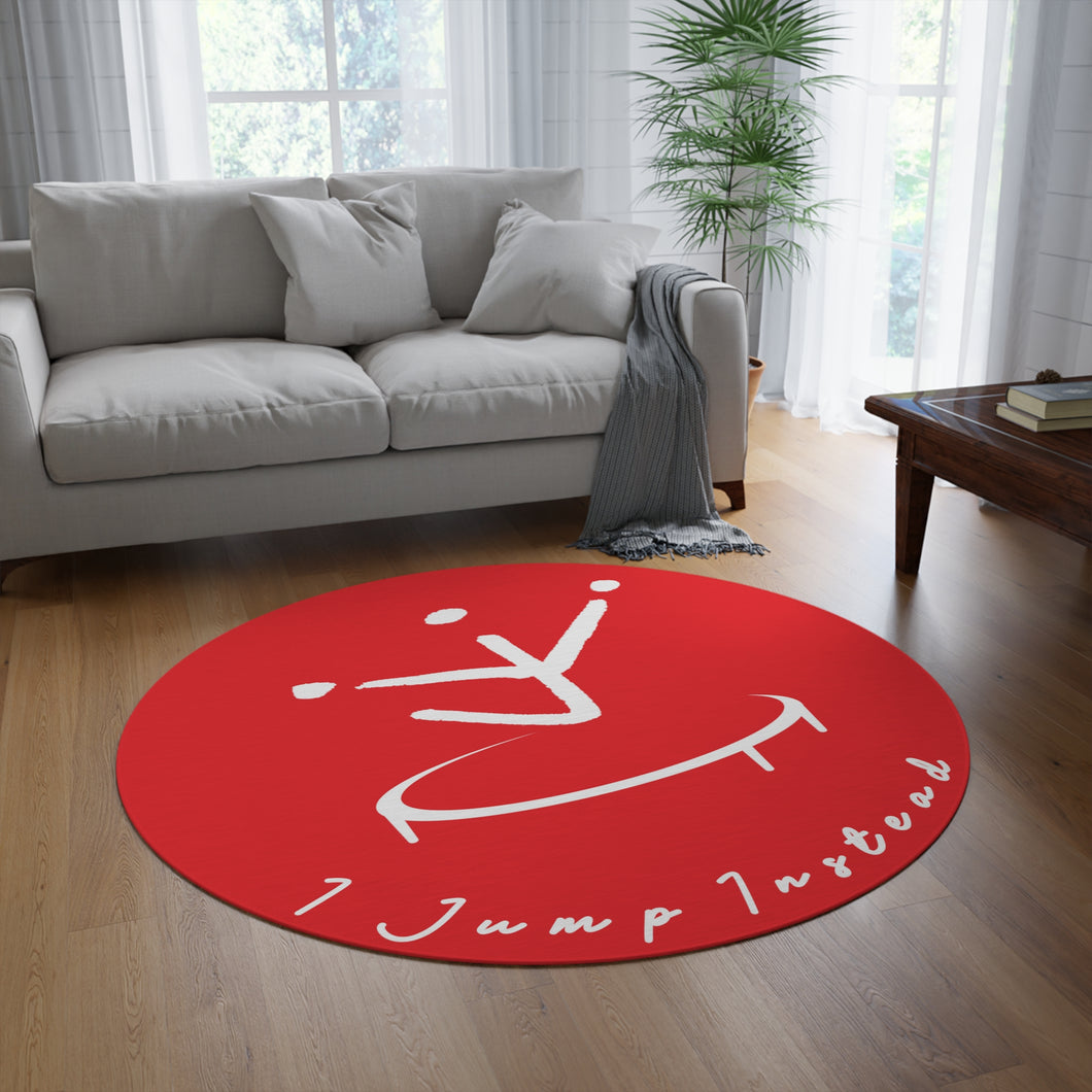 I Jump Instead Round Rug - Showstopper Red w/ White Logo