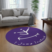 Load image into Gallery viewer, I Jump Instead Round Rug - Polished Purple w/ White Logo
