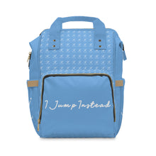 Load image into Gallery viewer, I Jump Instead Trophy Backpack - Baby Blue w/ White Logo
